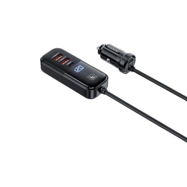 Toocki 120w expansion digital display car charger 2 usb-a+2 usb-c